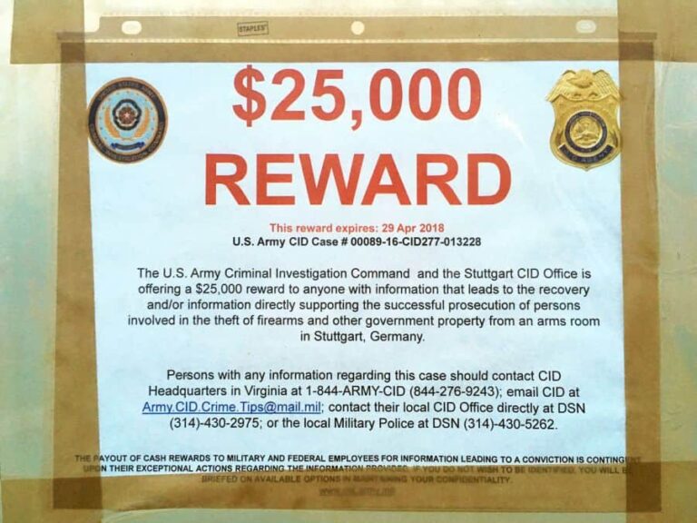 Army offering 25K reward in search for weapons stolen from Stuttgart