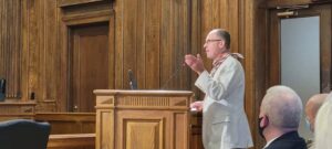 Andy Stevens speaking to the Guilford County Board in August 2021