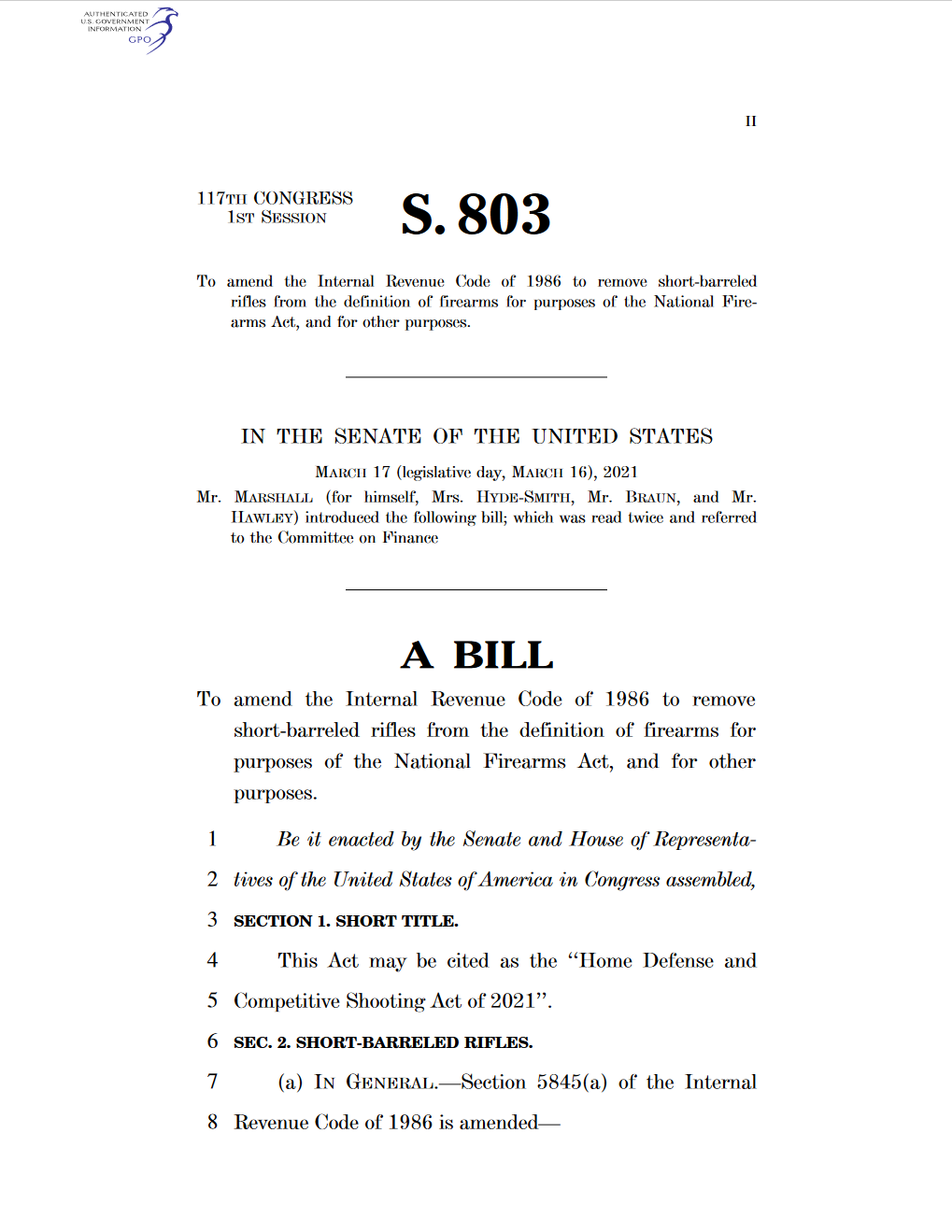 GOABacked Bills Repeal SBR, SBS, & AOW Regulations GOA