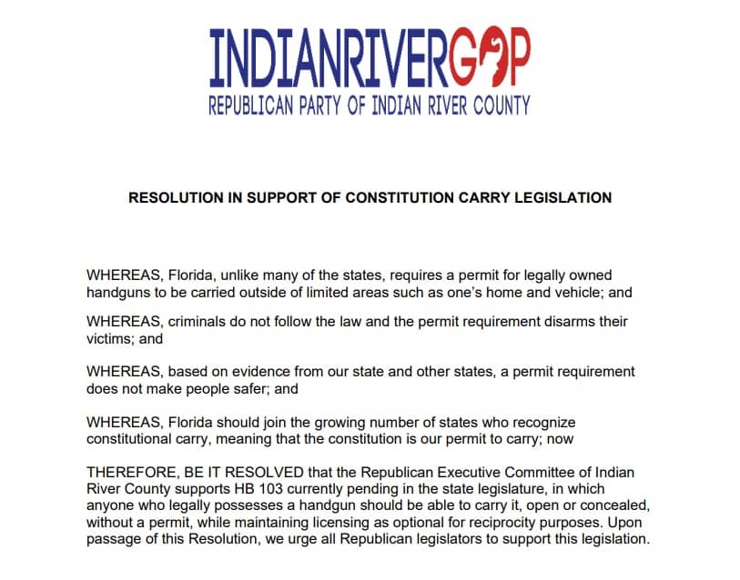 Indian River GOP resolution in support of Constitutional Carry