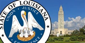 Louisiana state seal and Capital building