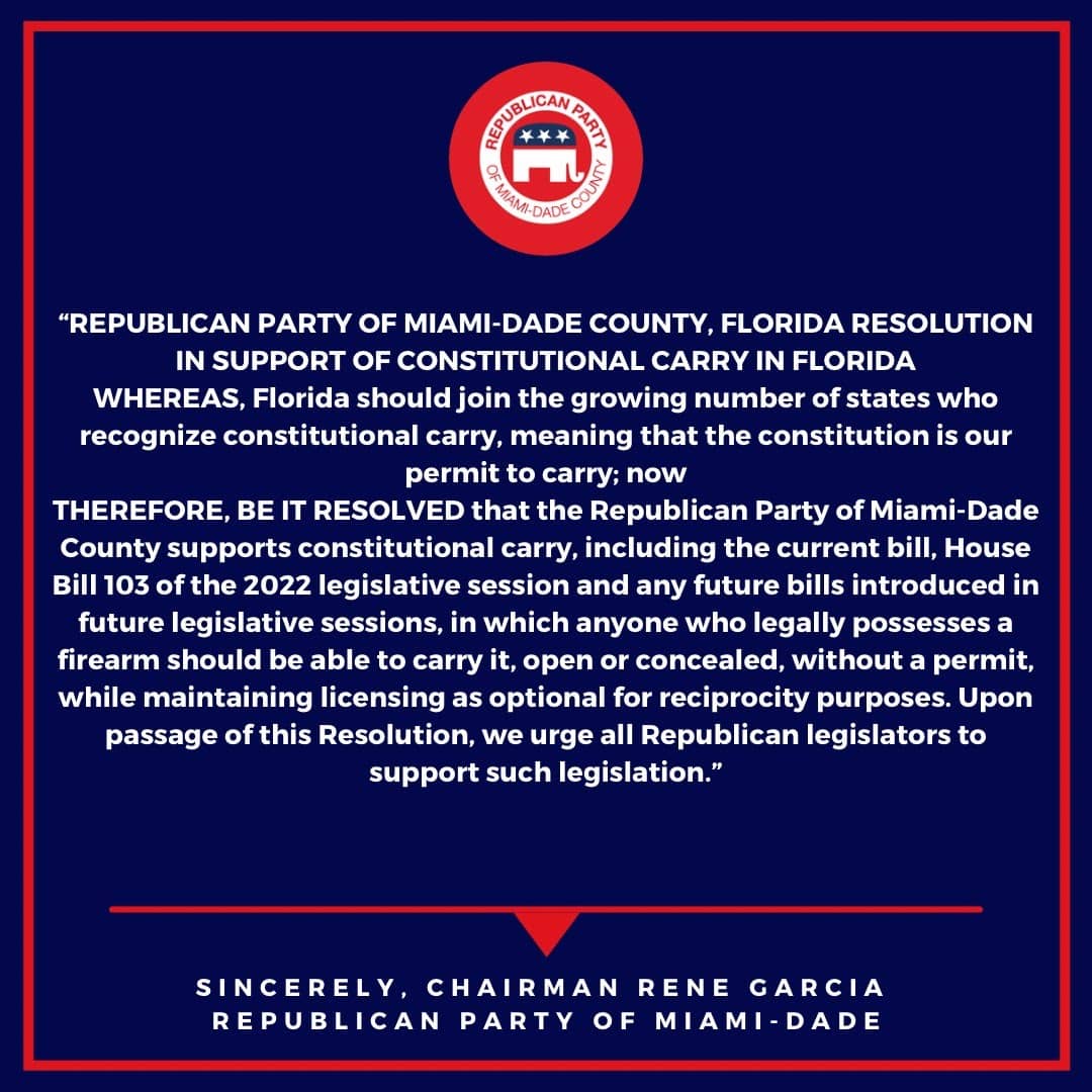 Republican Party of Miami-Dade resolution in support of Constitutional Carry