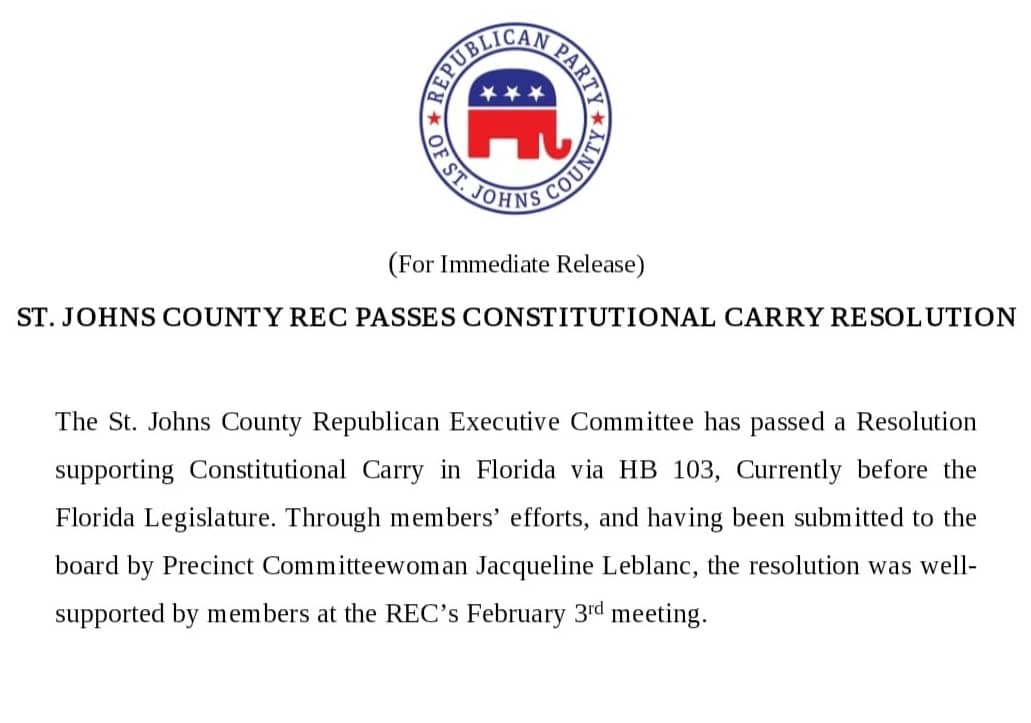 St. Johns County Republican Executive Committee resolution in support of Constitutional Carry