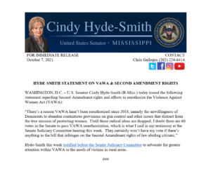 Cindy Hyde-Smith's statement on gun control in the VAWA Reauthorization Act